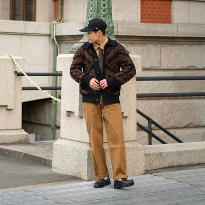 美系蕉国BR 男款 羊毛混纺翻领纳瓦霍提花针织开衫外套 D680