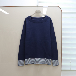棉质方领条纹饰边针织衫 女款 F351 老钱风比比兄弟 美式