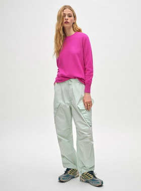 美系J 女款 玫红100开司米山羊绒圆领长袖针织衫 4809