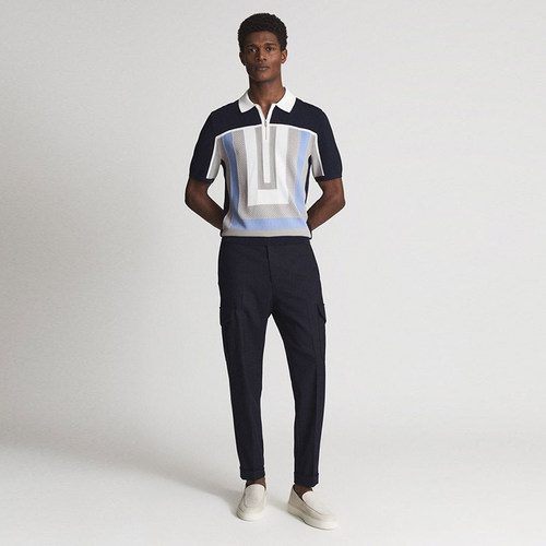 英伦简约RS 男款 半拉链拼色翻领短袖针织上衣 B334