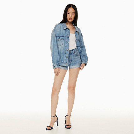 加拿大DEN1M F0RUM 女款 A字高腰卷边牛仔短裤 4156