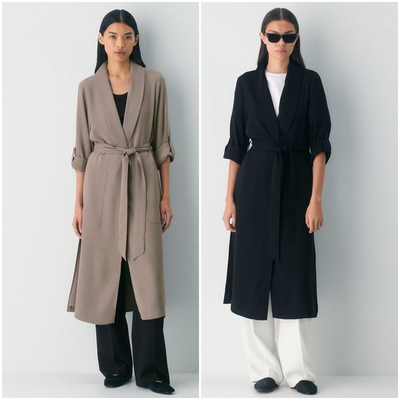 加拿大红牌 女款 哑光缎面裹身长款外套 F759