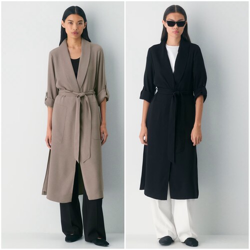 加拿大红牌 女款 哑光缎面裹身长款外套 F759