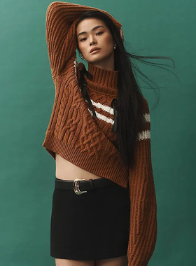 美系安@NTHR0 女款 高领绞花镶钻针织衫 E536
