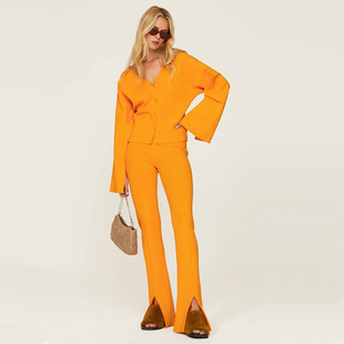 4351 前开叉罗纹高腰针织裤 布达佩斯小众设计师 女款