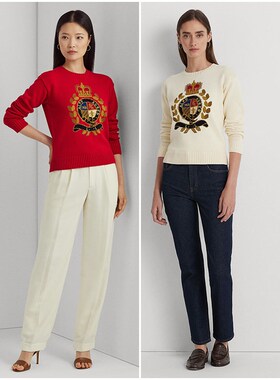 美式老钱风 女款 大徽标刺绣圆领针织衫 E593