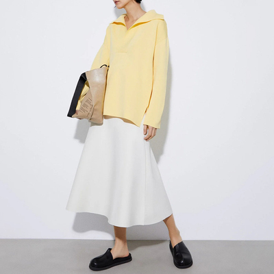 西班牙极简设计师 女款 翻V领简约下开叉长款针织衫 D210