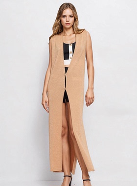 意系小众GD 女款丝滑金葱丝混纺长款无袖针织开衫 4606