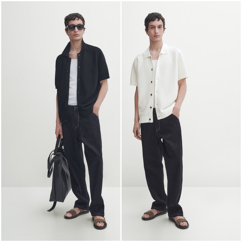 西班牙M系 男款 翻领镂空短袖针织开衫上衣 C805