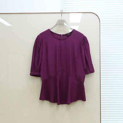 国货精品 女款 100真丝圆领泡泡短袖衬衫 G601