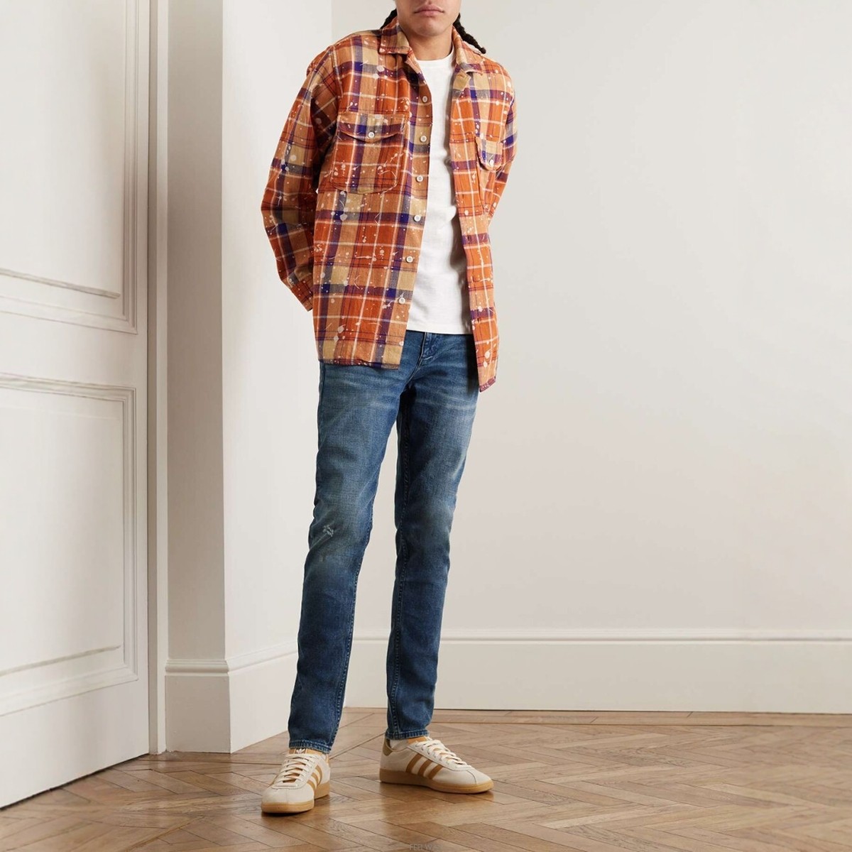 美系新锐RB 男款 Fit 1深蓝洗水SKINNY修身弹力微磨破牛仔裤 A475