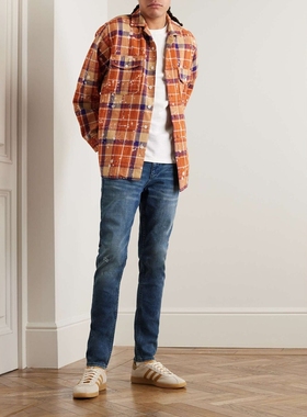 美系新锐RB 男款 Fit 1深蓝洗水SKINNY修身弹力微磨破牛仔裤 A475