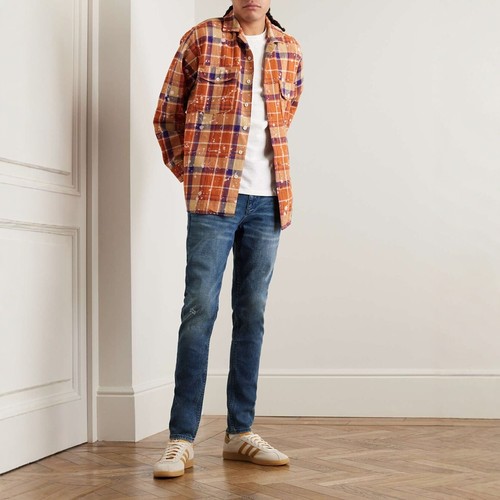 美系新锐RB 男款 Fit 1深蓝洗水SKINNY修身弹力微磨破牛仔裤 A475