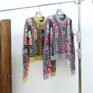 863A 羊毛羊驼毛混纺圆领苦瓜纹提花针织衫 法系咔汾 女款