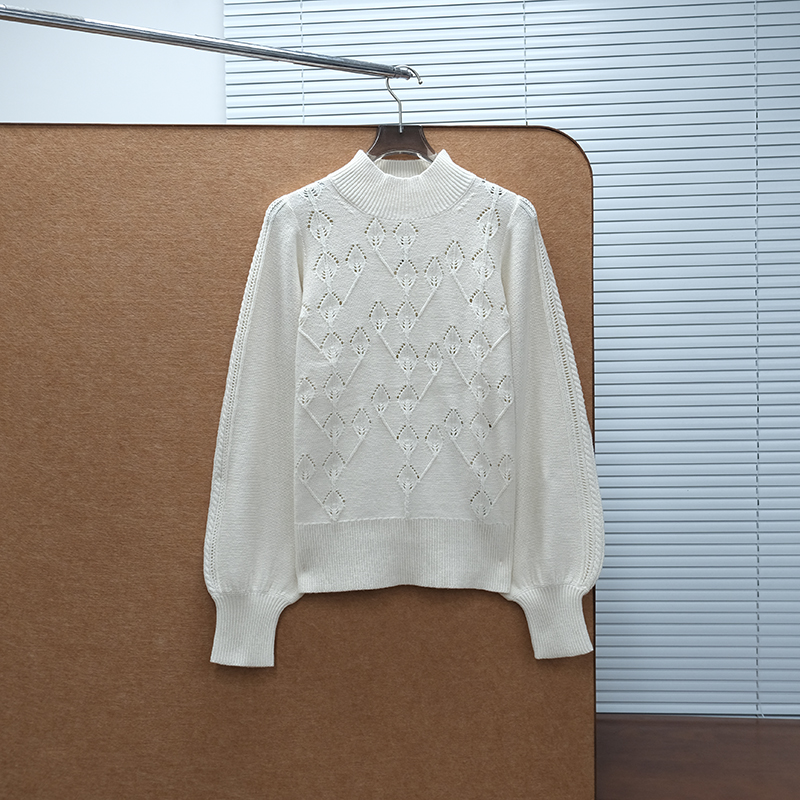 英伦FC 女款 圆领镂空泡泡袖针织毛衣 6706