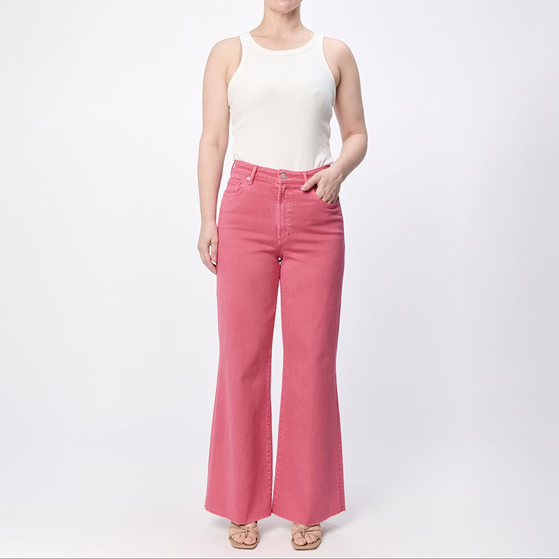 美式丹宁DJ 女款 中腰阔腿剪边牛仔裤 F594