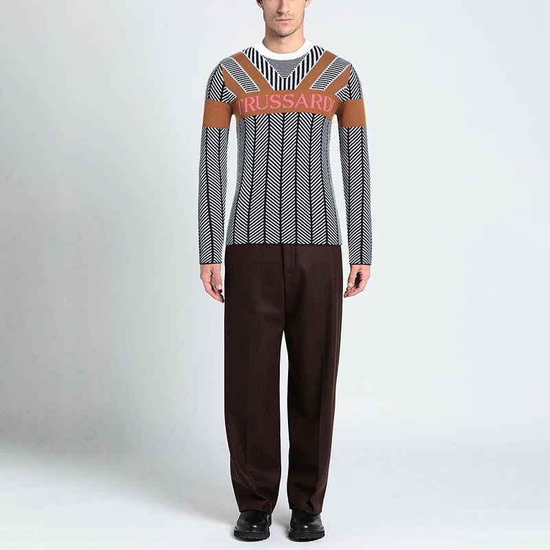 意大利奢品Tru撤柜  男款 100羊毛圆领提花长袖针织衫 E346