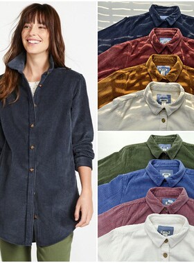 美系百年户外LLB 女款 粗条绒长款翻领衬衫上衣 D040