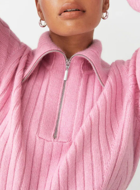 北欧风0S 女款 半拉链羊毛羊驼毛混纺罗纹针织衫 E516