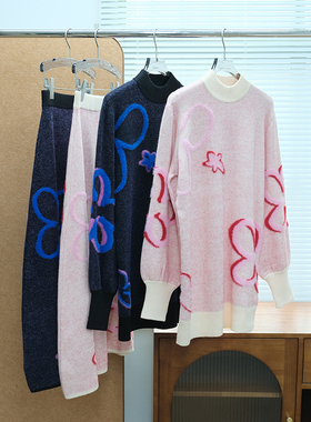 澳洲轻奢KPSK 女款 圆领提花宽松针织毛衣 9395