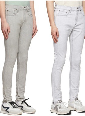 美系新锐RB 男款 浅灰洗水中腰SKINNY弹力牛仔裤W384