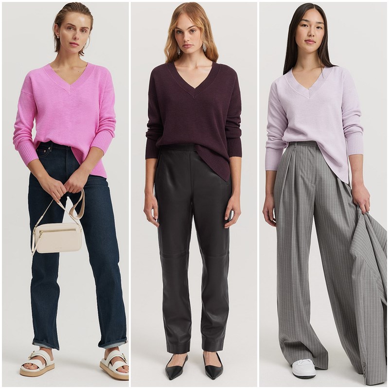 澳洲轻奢C0UNTRY 女款 棉麻混纺V领落肩针织衫 D354