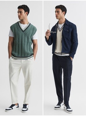英伦简约RS 男款 学院网球风V领绞花针织背心 C527