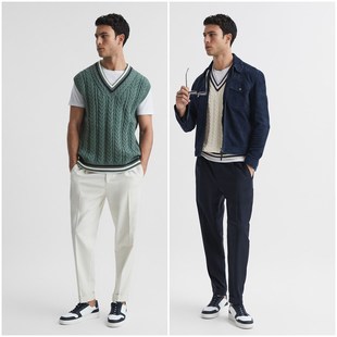 C527 学院网球风V领绞花针织背心 英伦简约RS 男款