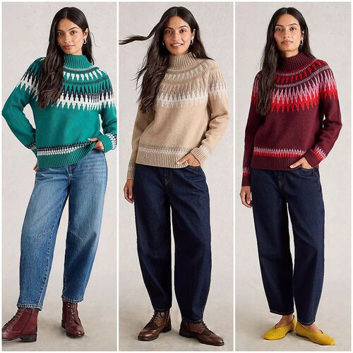 英伦WS 女装 半高领羔羊毛混纺费尔岛提花长袖针织衫 E907