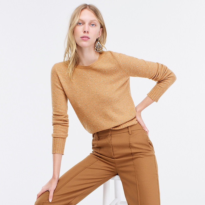 美系J  女款 羊毛羊驼毛混纺圆领镶钻长袖针织衫 D665,女装/女士精品,毛针织衫,淘宝优惠券,粉丝福利购,淘宝优惠卷