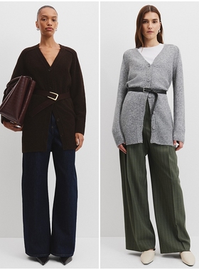 澳洲轻奢C0UNTRY 女款 羊毛羊驼毛混纺V领长款针织开衫 E029