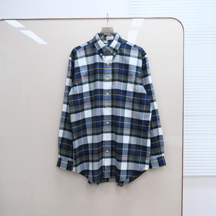 美式老钱风 男款 小徽标刺绣法兰绒格纹长袖衬衫 C251