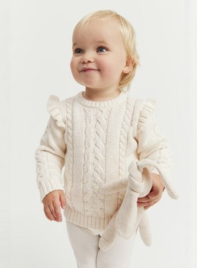 澳洲轻奢C0UNTRY 童装 圆领绞花荷叶边长袖毛衣 E045