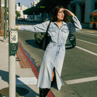 剪边牛仔连衣裙 蓝色洗水长袖 9096 女款 加州轻奢丹宁P1ST0