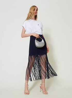 意系轻奢TWIN 女款 松紧腰流苏针织半身裙 C141