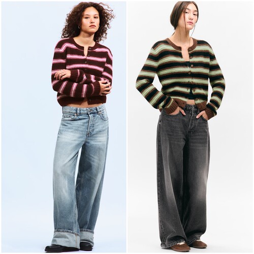 北欧风MNK  女款  圆领条纹针织开衫 E485