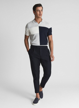 英伦简约RS 男款 海鸥领V翻领拼色短袖针织衫 B333