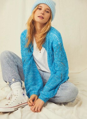 美系FP 女款  羊毛羊驼毛混纺镂空针织开衫 E520