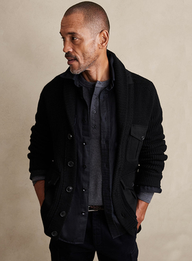 美系蕉国BR 男款 大贴袋青果领罗纹针织开衫外套 D682