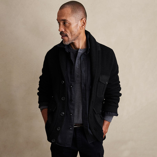 美系蕉国BR 男款 大贴袋青果领罗纹针织开衫外套 D682