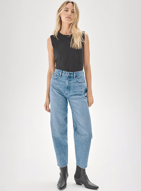 加拿大红牌DF 女款 蓝色洗水高腰锥形牛仔裤 D880