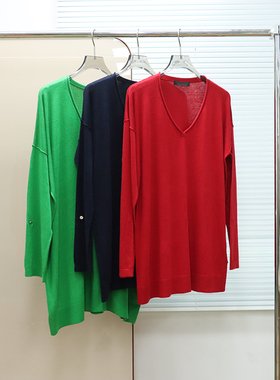 美式老钱风 女款 莫代尔真丝混纺V领宽松针织衫 C182