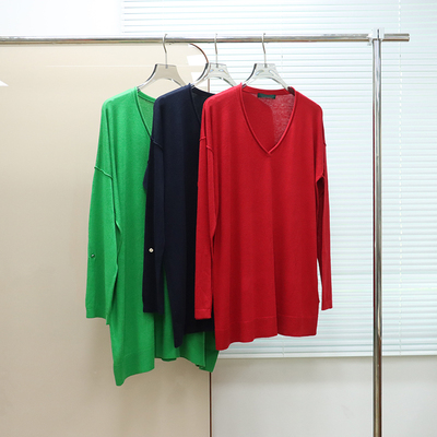 美式老钱风 女款 莫代尔SILK混纺V领宽松针织衫 C182