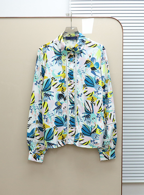 意大利奢品Tru撤柜  女款 翻领印花镂空长袖上衣 B975