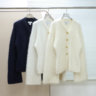 E678 马海毛羊毛混纺拉绒V领收腰针织开衫 北欧风0S 女款