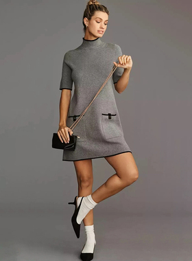 美系安@NTHR0 女款  半高领短袖针织连衣裙 E559