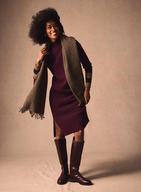 英伦BD 女款  100美利奴半高领针织连衣裙 D585