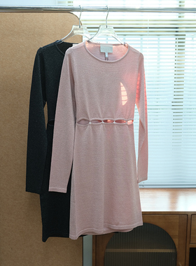 澳洲轻奢FK 女款 露背金属纤维圆领长袖针织连衣裙 9918