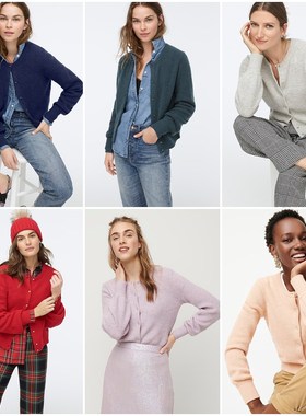 美系J  女款 羊毛羊驼毛混纺圆领镶钻扣长袖针织开衫 D661