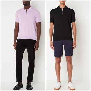 多色 英伦TB 针织上衣 丝滑冰曲半拉链翻领短袖 C382 男款